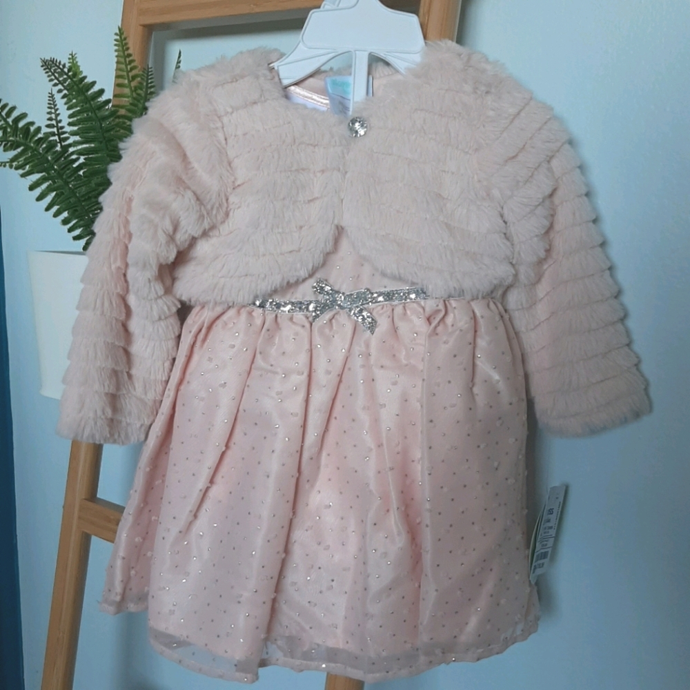 Baby Girl's Pink Party Dress W/Fuzzy Bolero